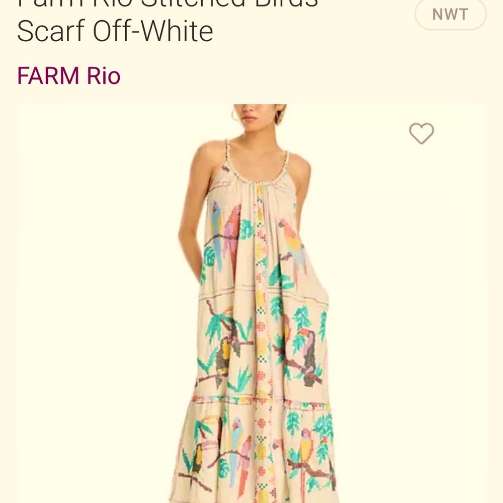 Farm Rio Stitched Birds Scarfs Maxi dress. NWT pit to pit:20” - Picture 5 of 13